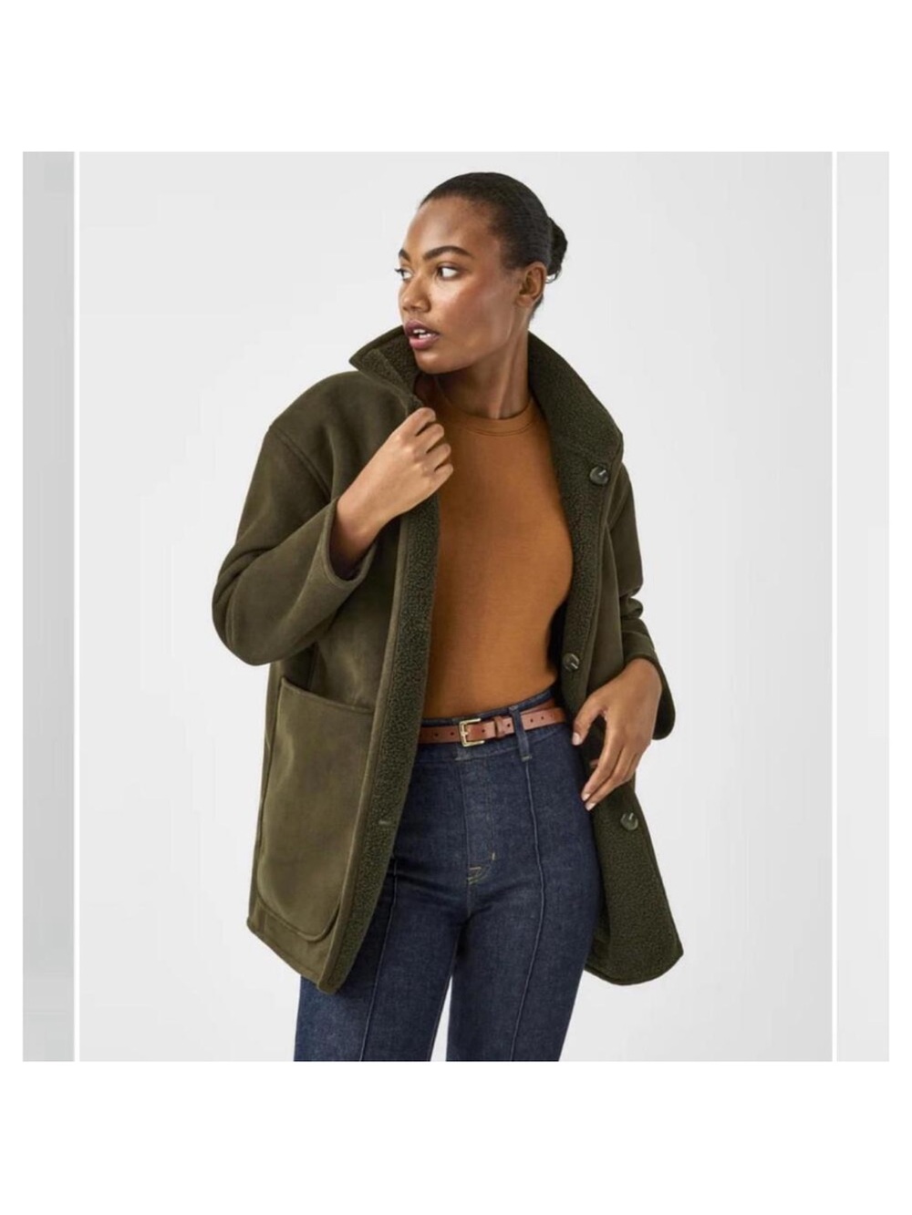 Spanx reversible Sherpa /sueded jacket olive green